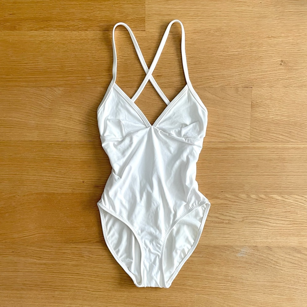 Banana Republic Classic White One Piece Plunge Swimsuit